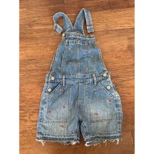 Vintage Gap Denim Floral Embroidered Shortall Overalls Medium Wash Y2K M